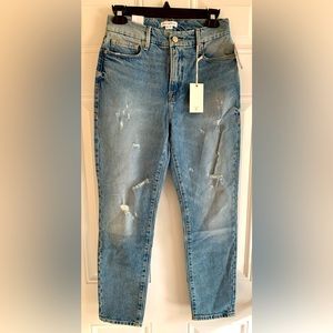 Good American Jeans Women’s 00 /24 Blue Skinnish Fit Hi Rise 28” Inseam Distress